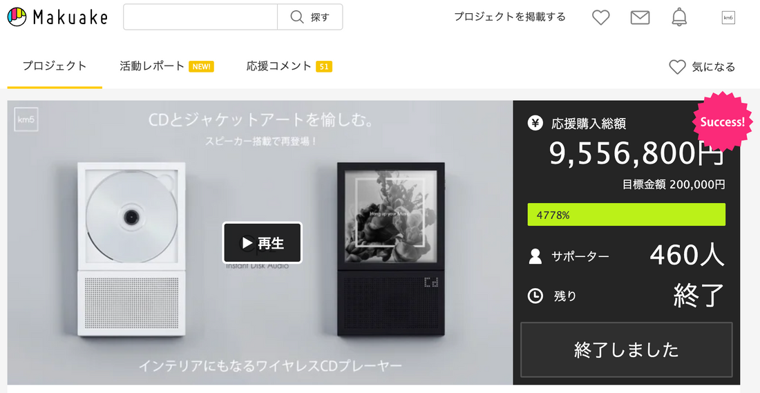 マクアケ目標達成記念、km5ストア送料無料[再]延長